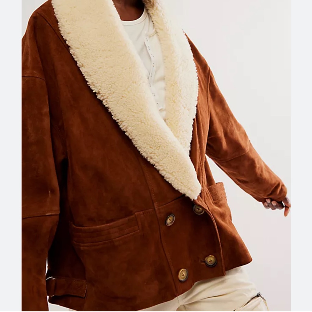 Free People Suede Bandana Shearling Jacket